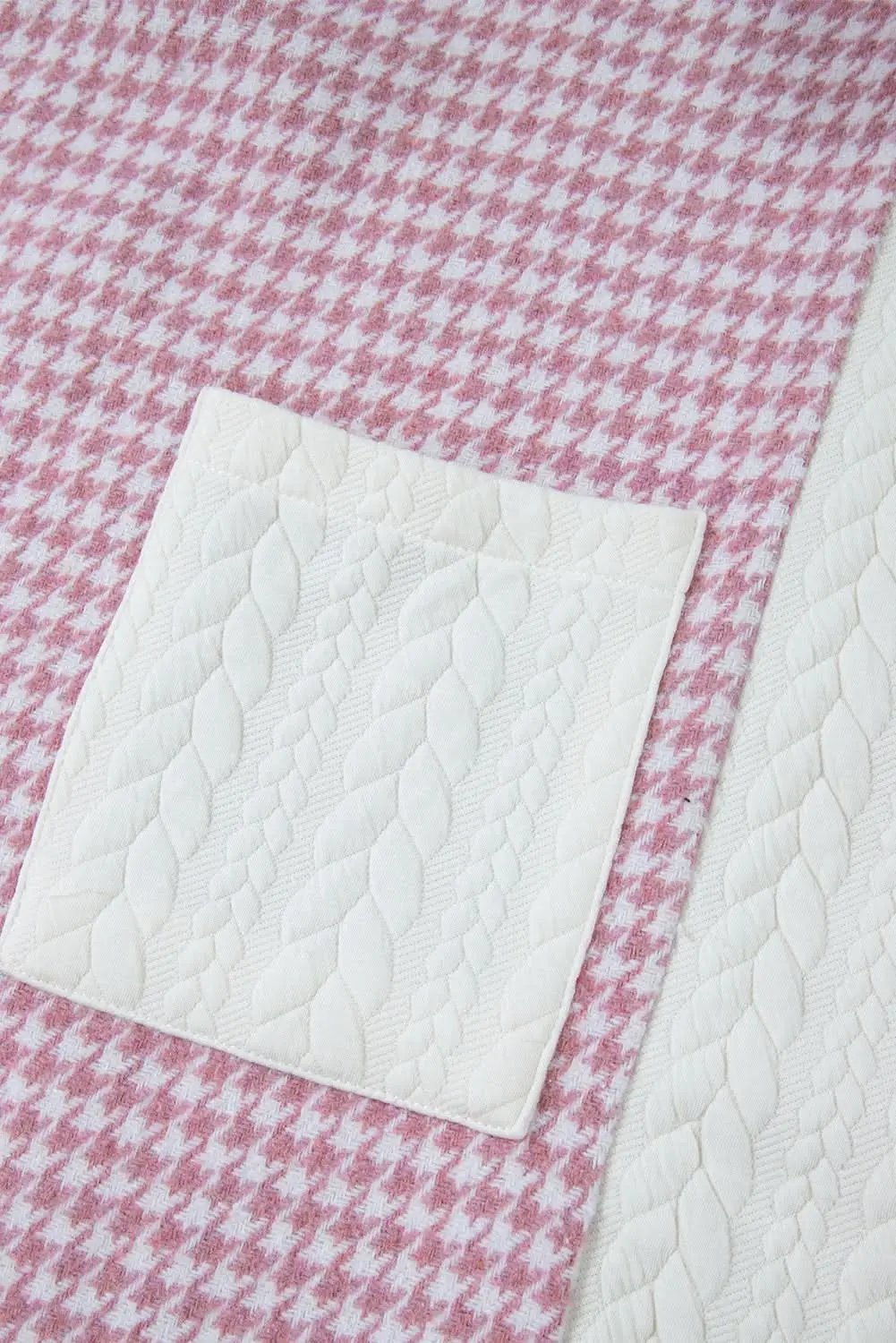 Pink Houndstooth Color Contrast Textured Patchwork Loose Shacket - Love Salve 