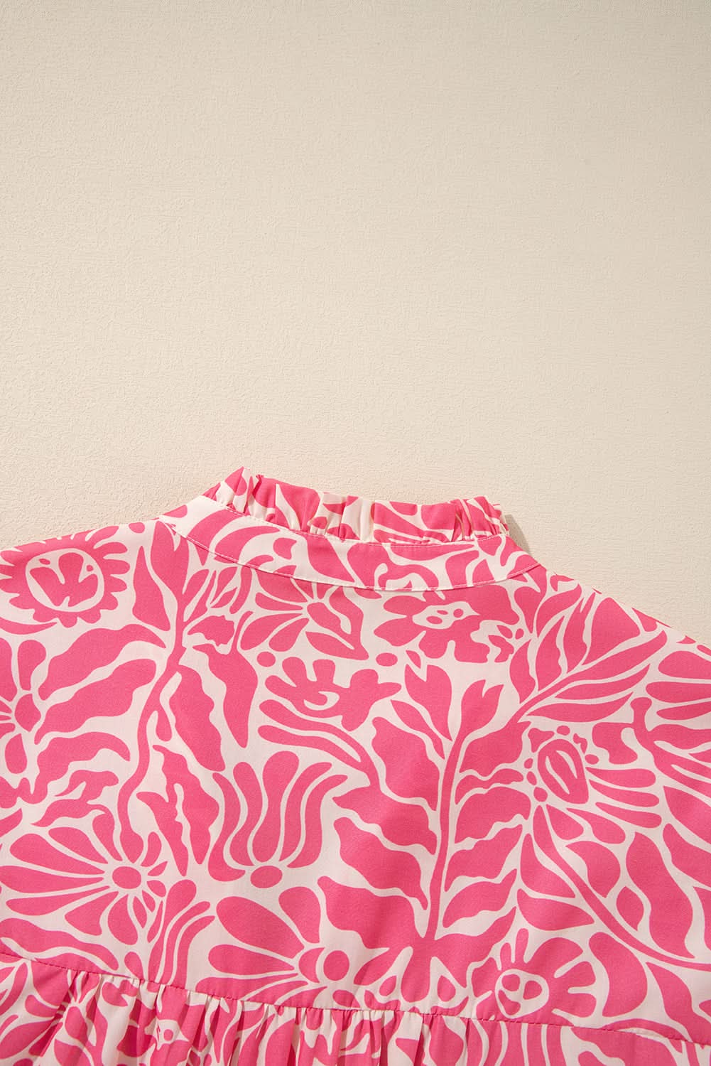 Pink Plus Size Floral Print Frilled Neck Puff Sleeve Top - Love Salve 