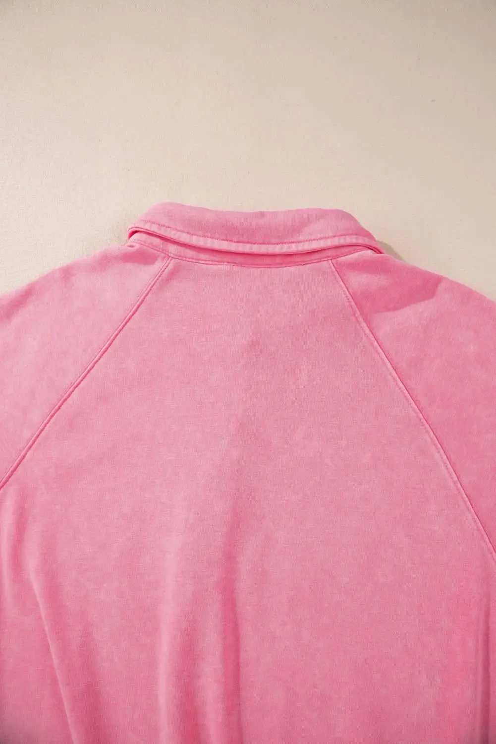 Pink Solid Snap Buttons Collared Balloon Sleeve Oversized Sweatshirt - Love Salve 