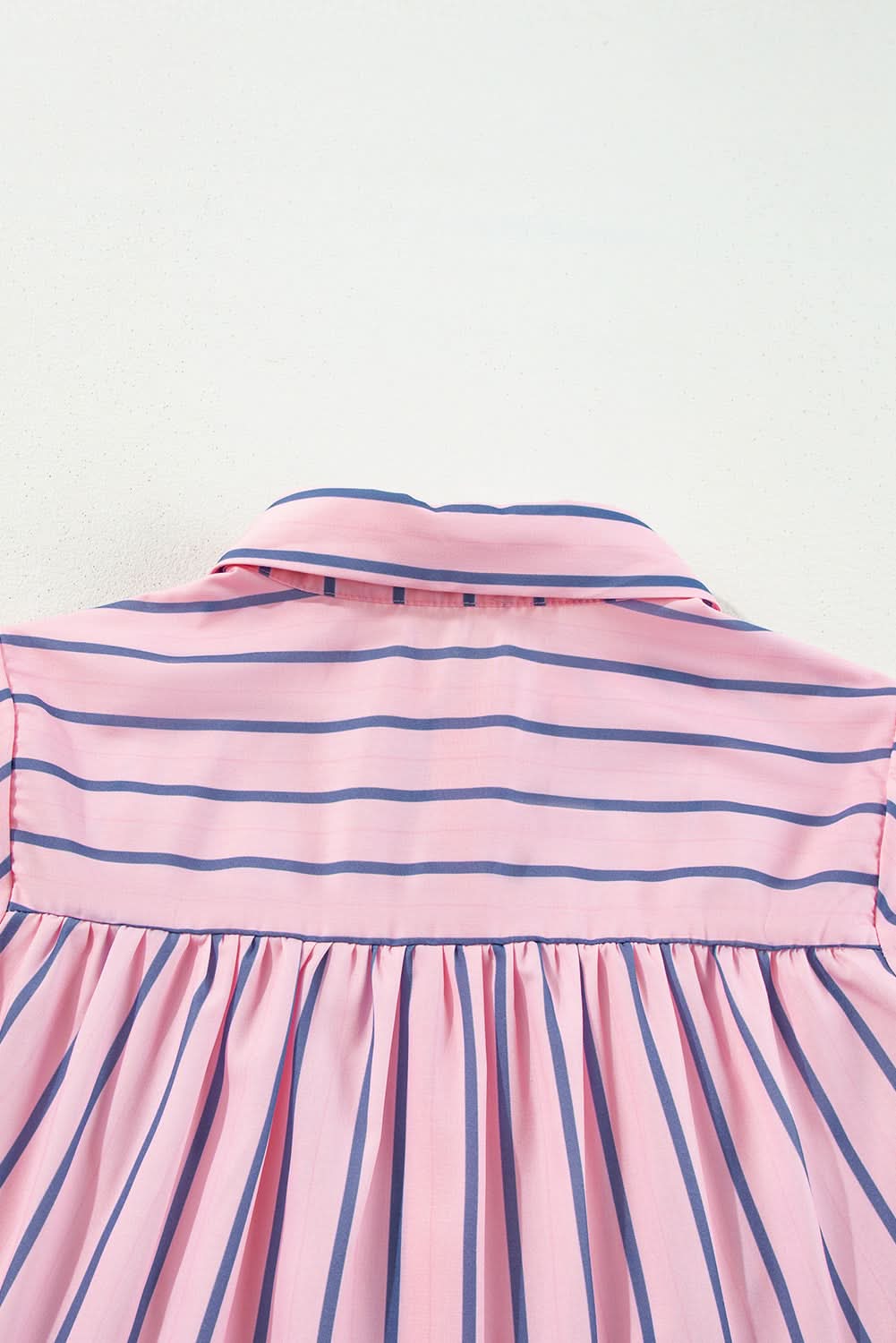 Pink Stripe Ruffled Hem Button-up Collared Shirt Mini Dress - Love Salve 