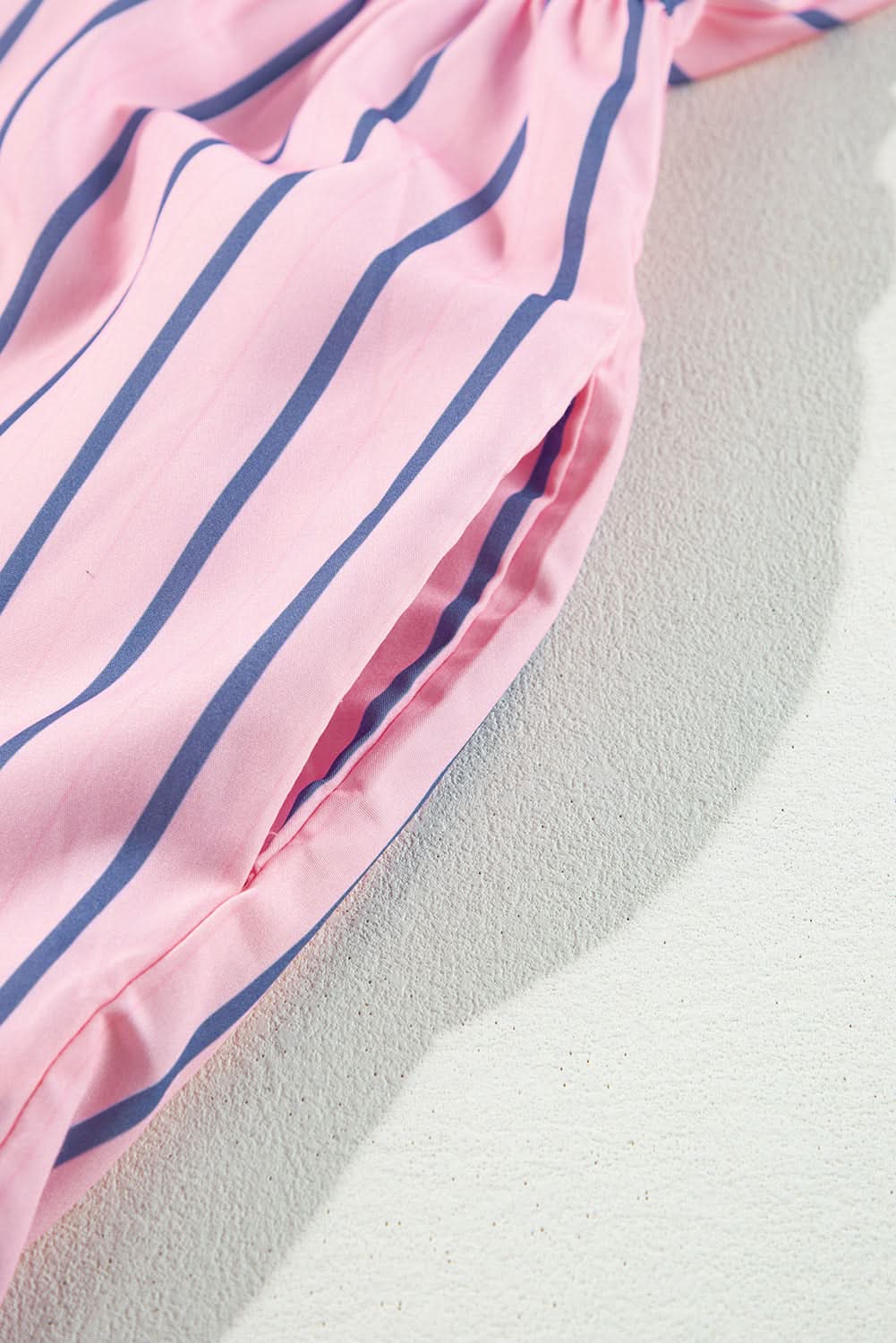 Pink Stripe Ruffled Hem Button-up Collared Shirt Mini Dress - Love Salve 