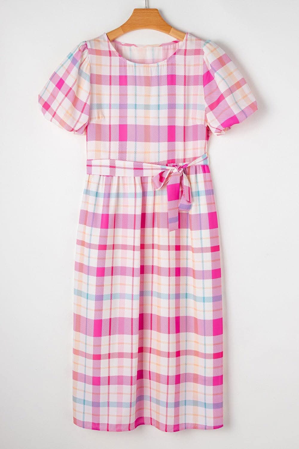 Plaid Tie-Front Dress Short Sleeve for Effortless Style 