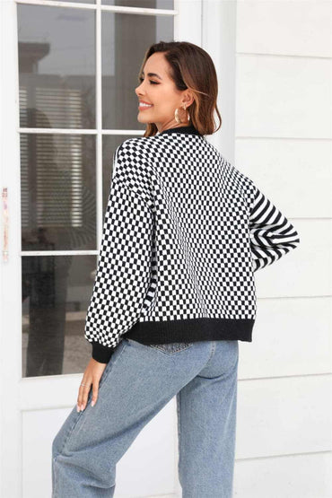 Plaid and stripe cardigan with buttons - Love Salve 