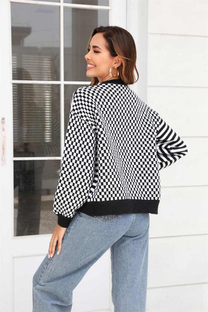 Plaid and stripe cardigan with buttons - Love Salve 