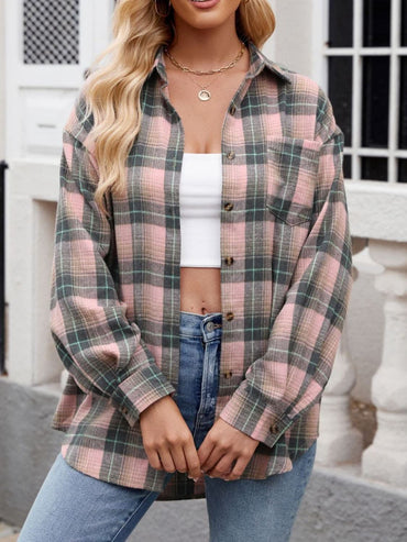 Plaid collared long sleeve shirt - Love Salve 