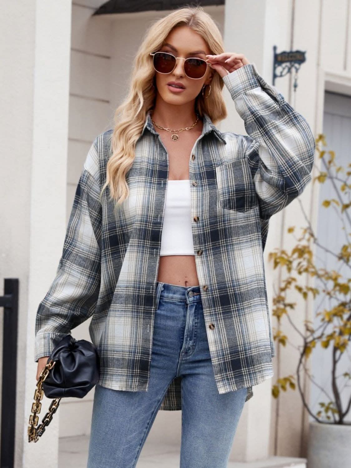 Plaid collared long sleeve shirt - Love Salve 