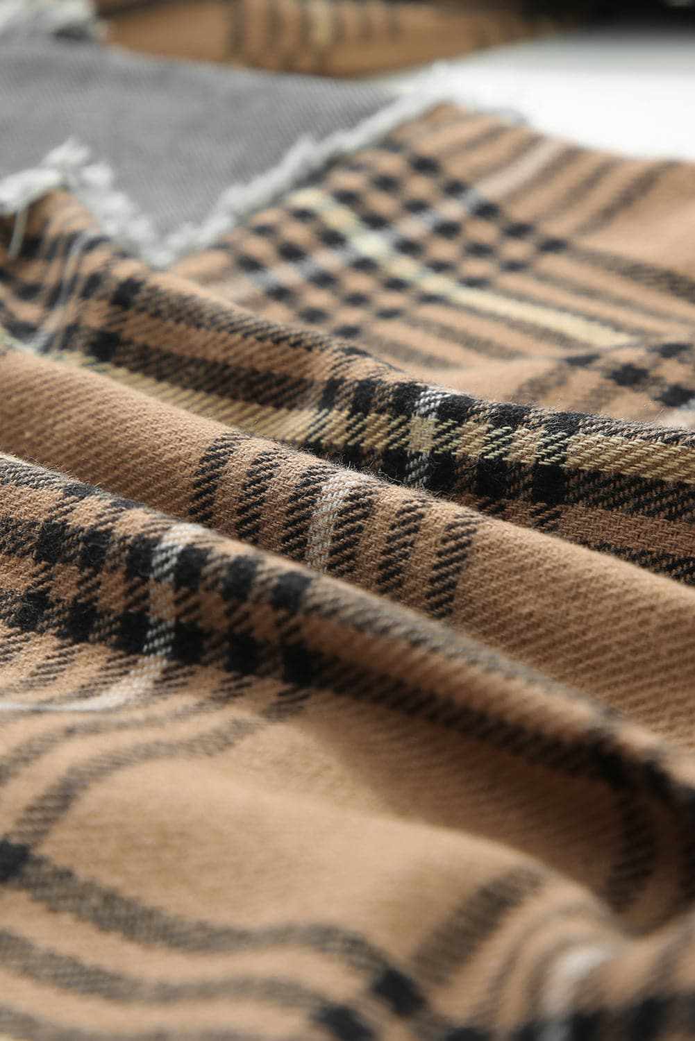 Plaid denim jacket with raw hem - Love Salve 