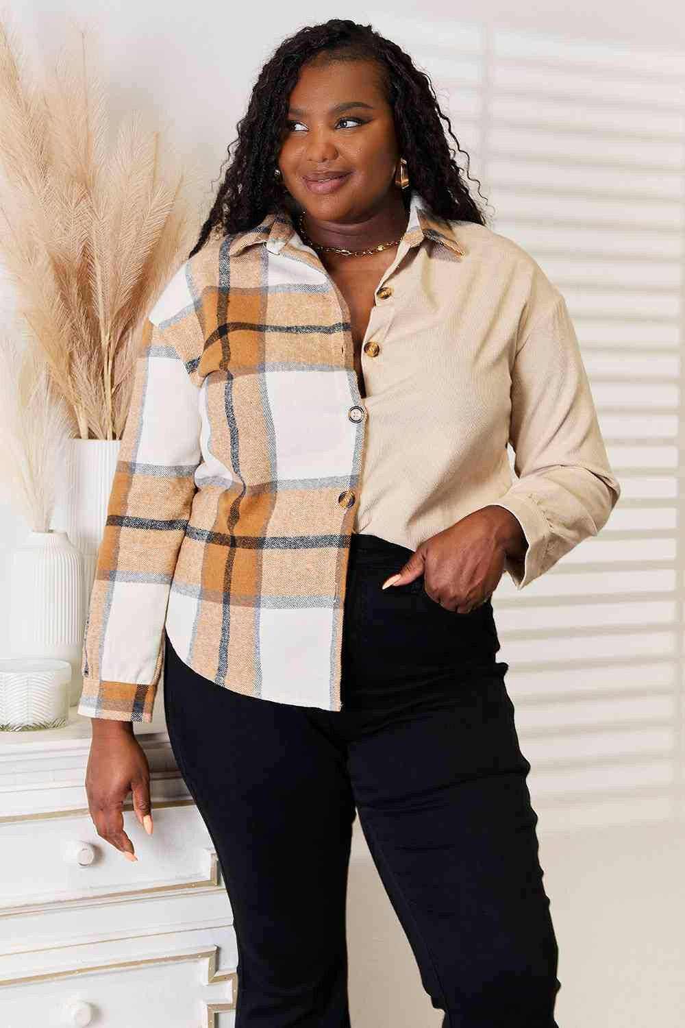 Plaid dropped shoulder shirt - chic style - Love Salve 