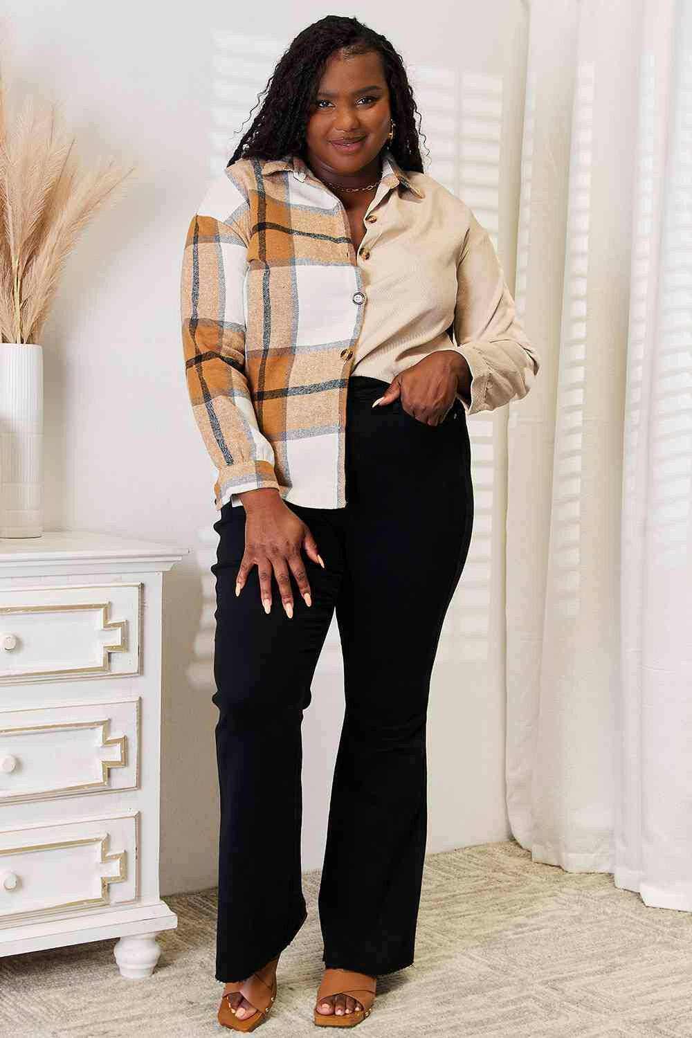 Plaid dropped shoulder shirt - chic style - Love Salve 