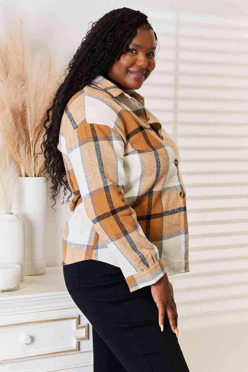 Plaid dropped shoulder shirt - chic style - Love Salve 