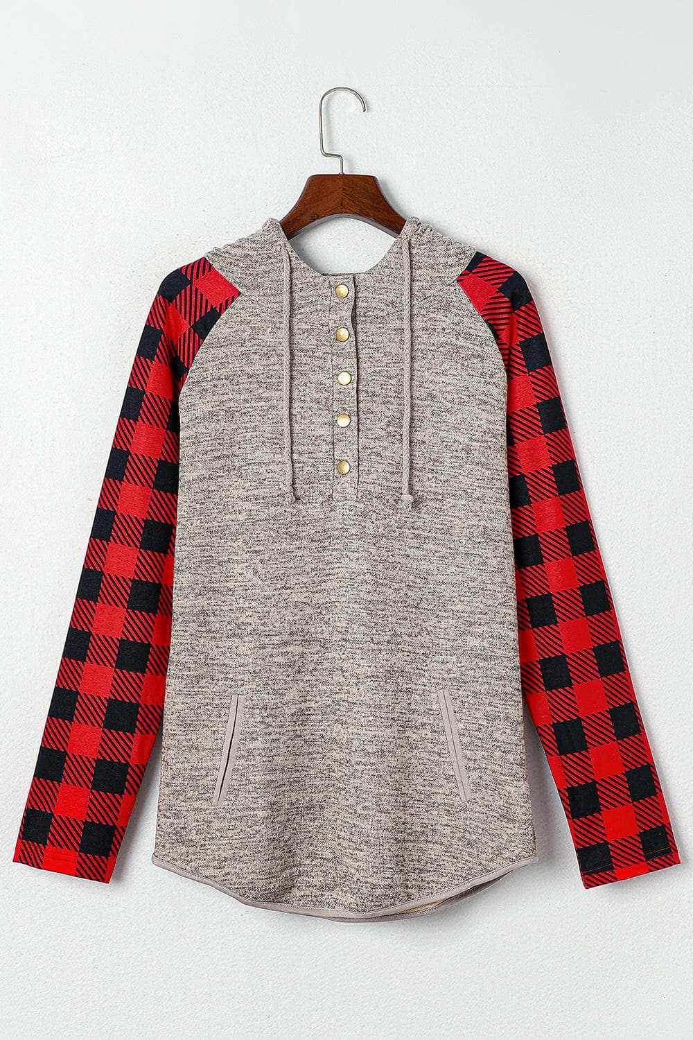 Plaid half snap hoodie for comfort - Love Salve 