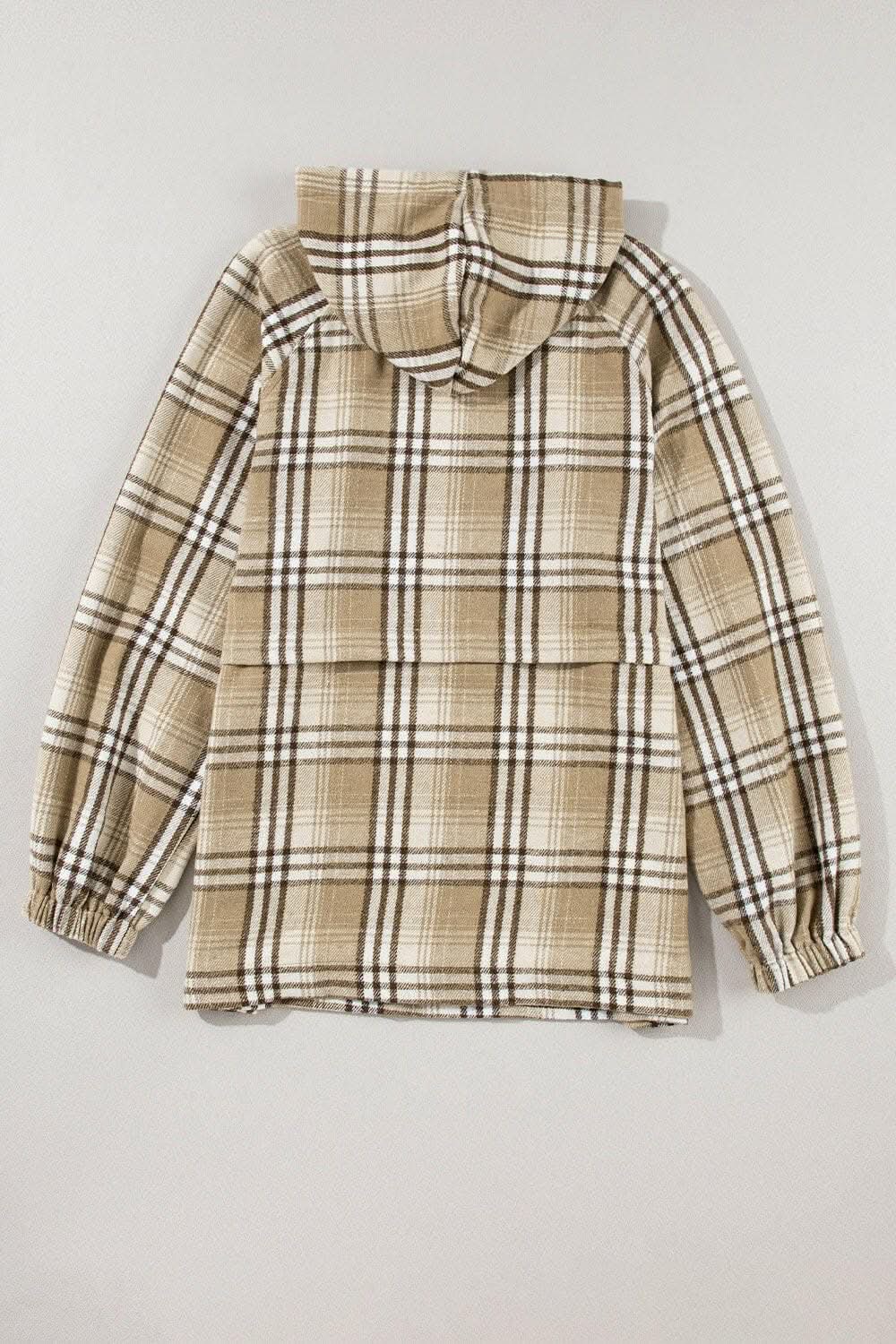 Plaid half zip hoodie with pockets 
