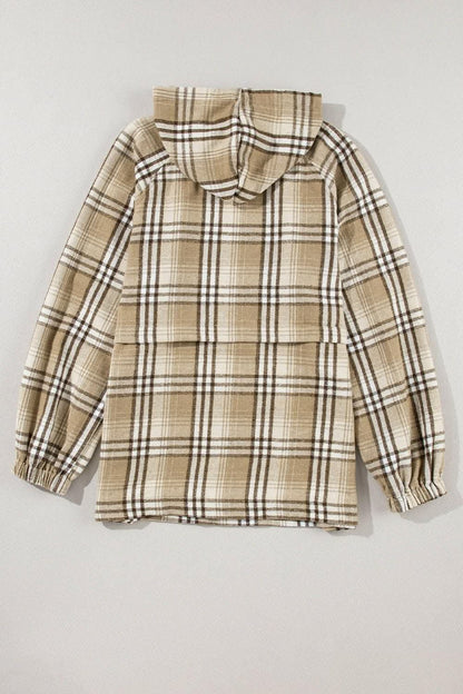 Plaid half zip hoodie with pockets 