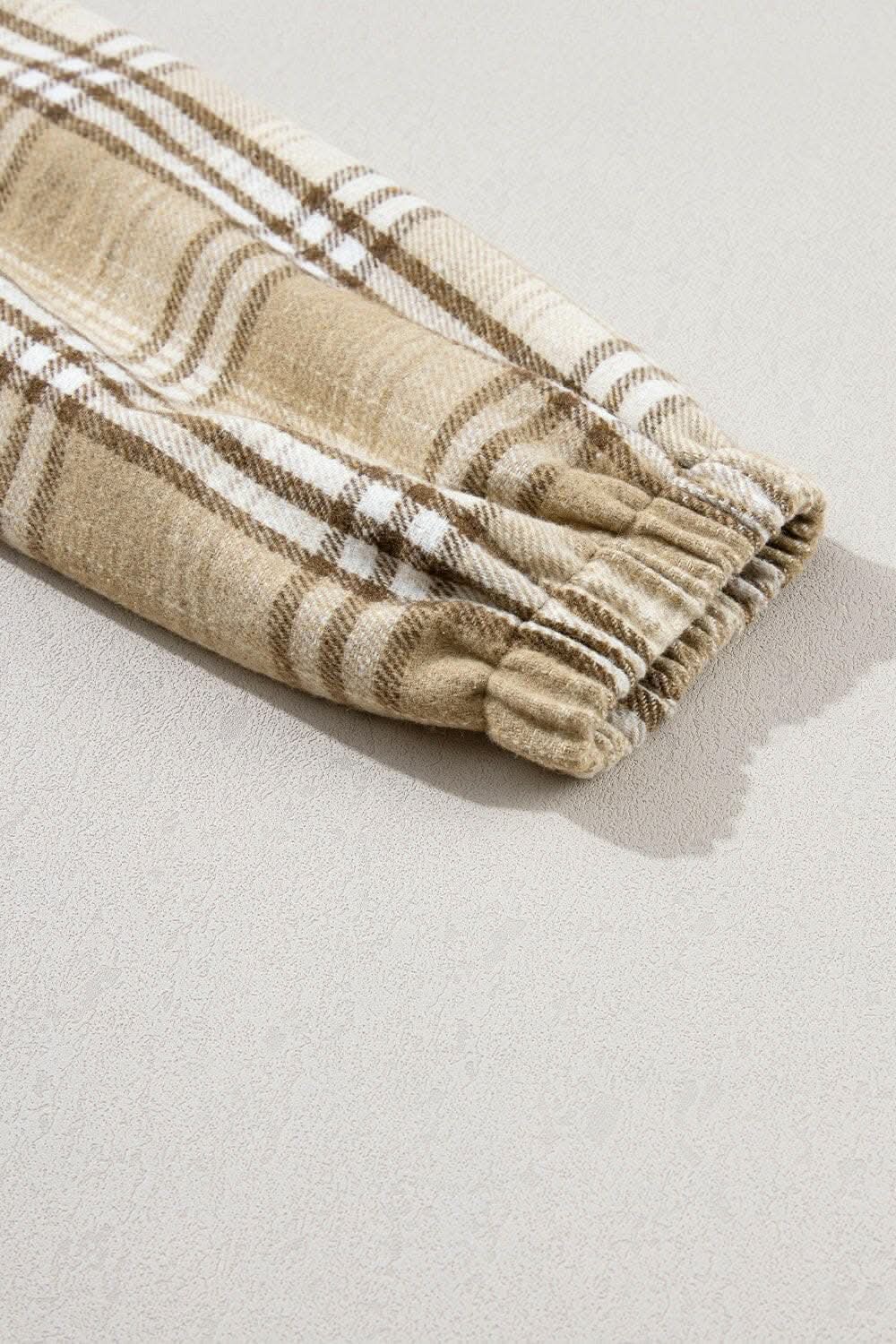 Plaid half zip hoodie with pockets 
