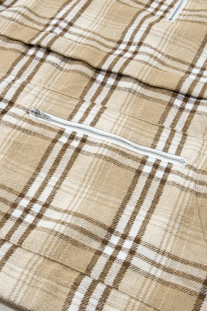 Plaid half zip hoodie with pockets 