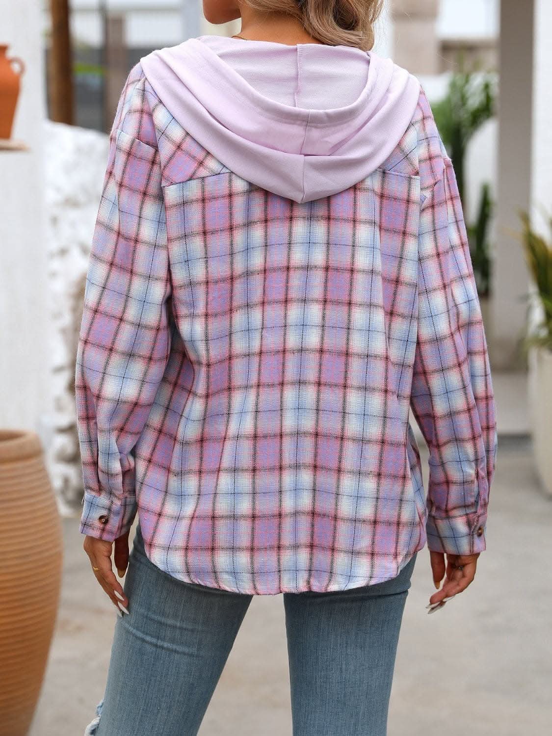 Plaid hooded jacket with pockets - Love Salve 