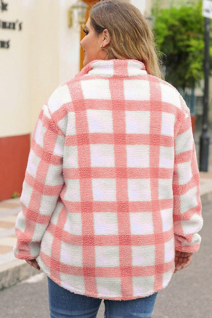 Plaid oversized snap sweatshirt - Love Salve 