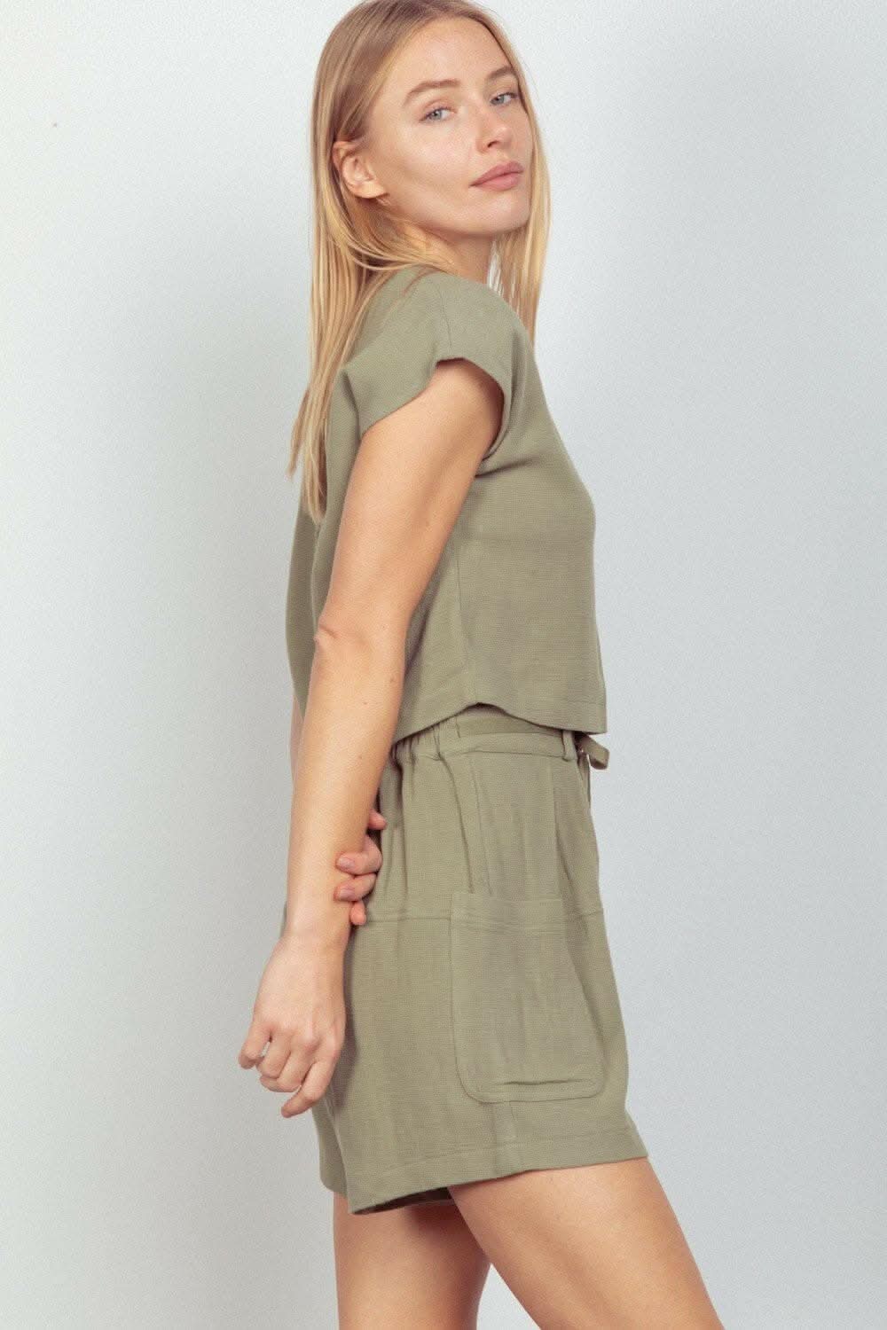 Playful Chic Coordinated Crop Top and Shorts Ensemble 