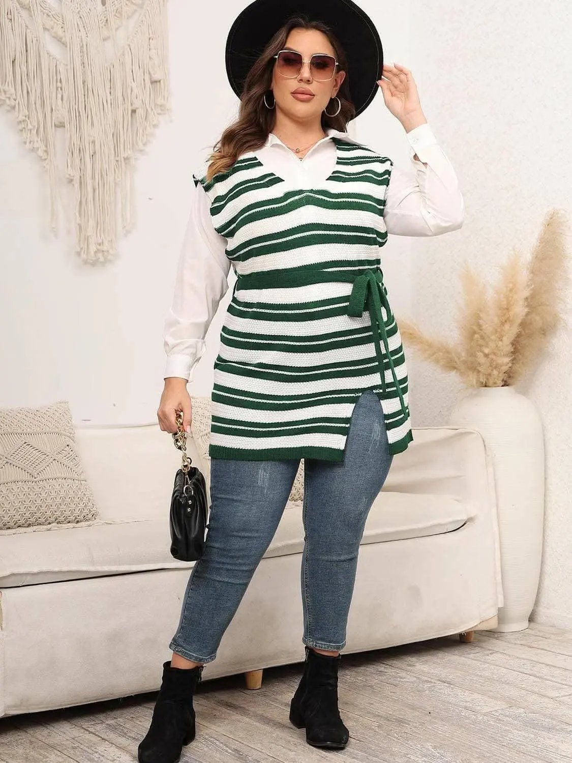 Plus-Sized Striped Sweater Vest - Love Salve 