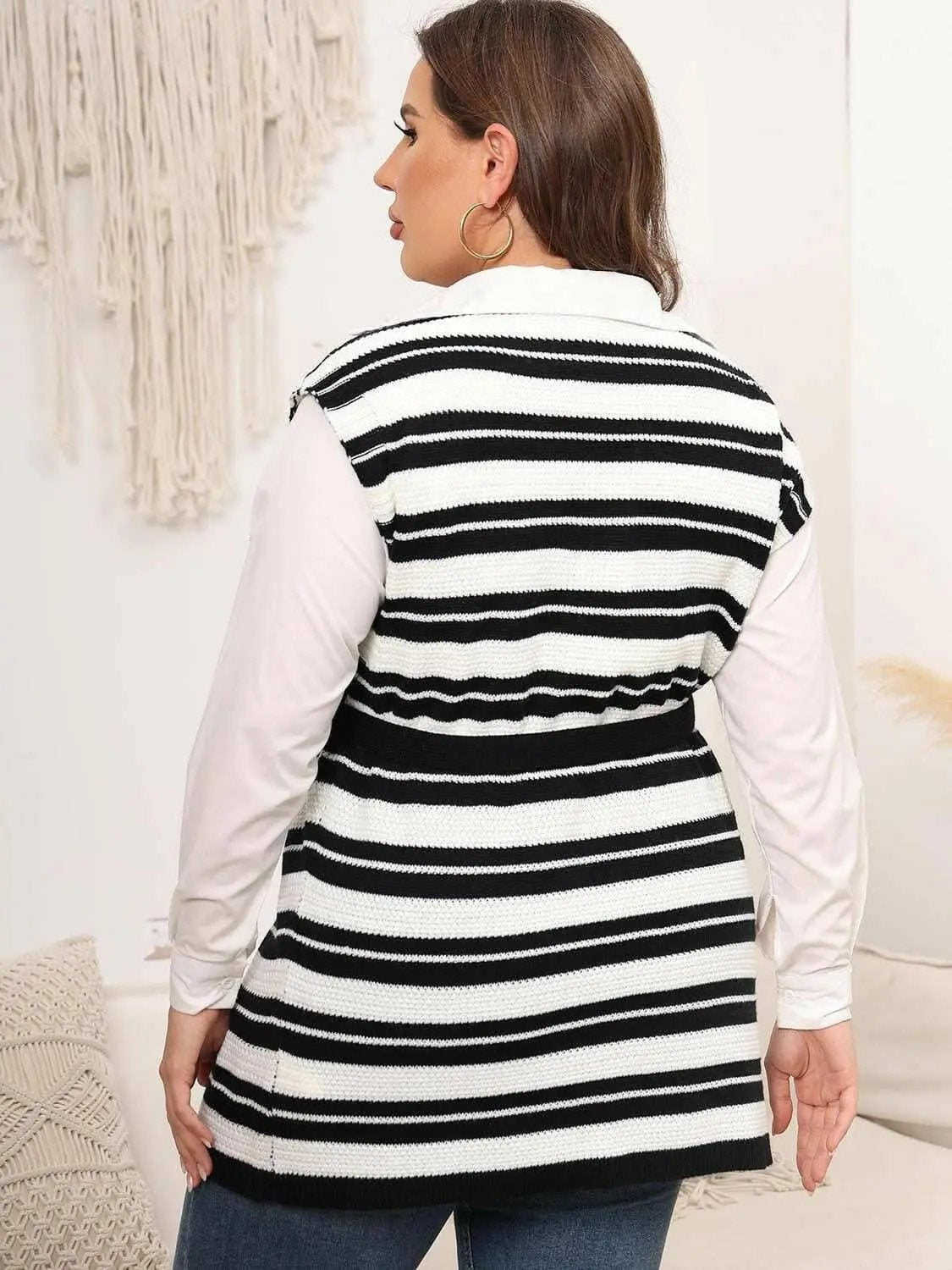 Plus-Sized Striped Sweater Vest - Love Salve 