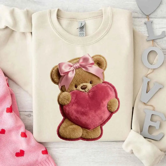 Plush Teddy Valentine Sweatshirt – Furry Look 3D Print Sweater Adorb Custom Tees