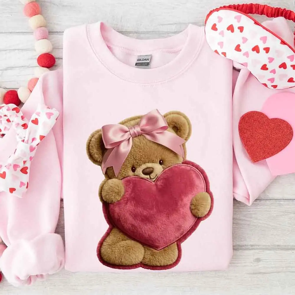 Plush Teddy Valentine Sweatshirt – Furry Look 3D Print Sweater Adorb Custom Tees