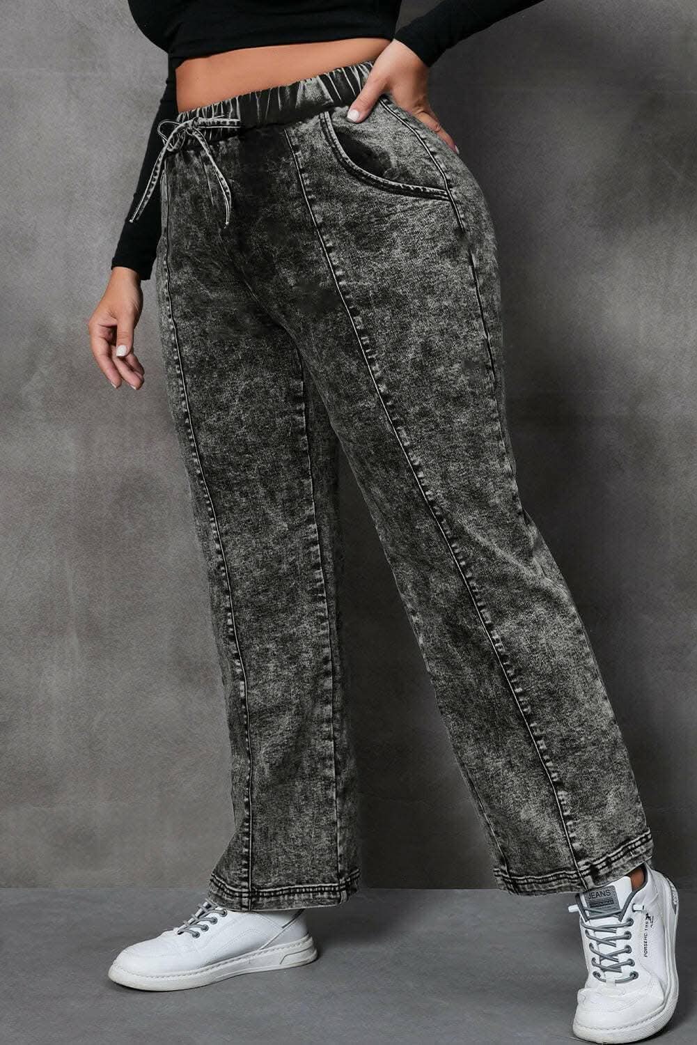 Plus size adjustable drawstring jeans - Love Salve 