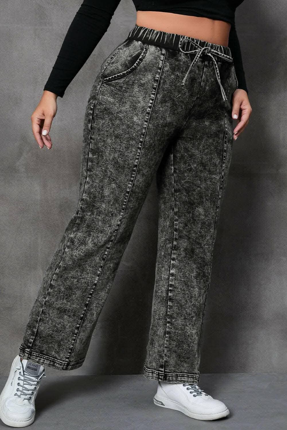 Plus size adjustable drawstring jeans - Love Salve 