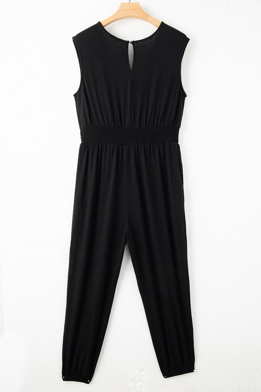 Plus size black smocked jumpsuit 