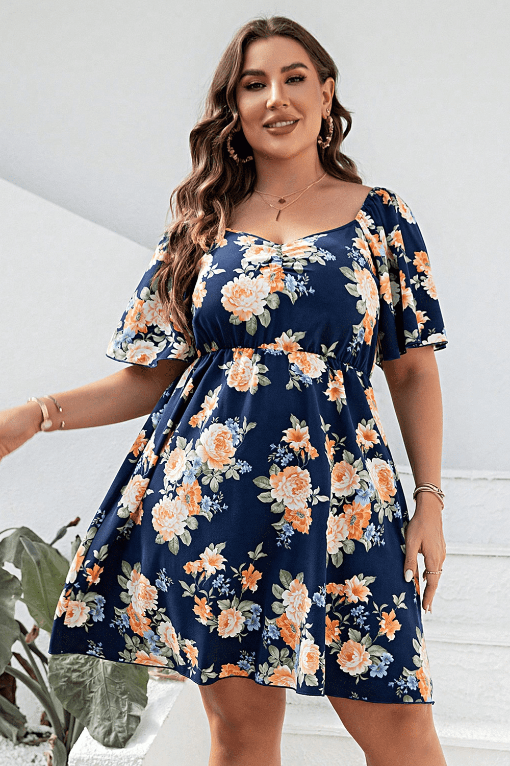 Plus size floral mini dress - Love Salve 