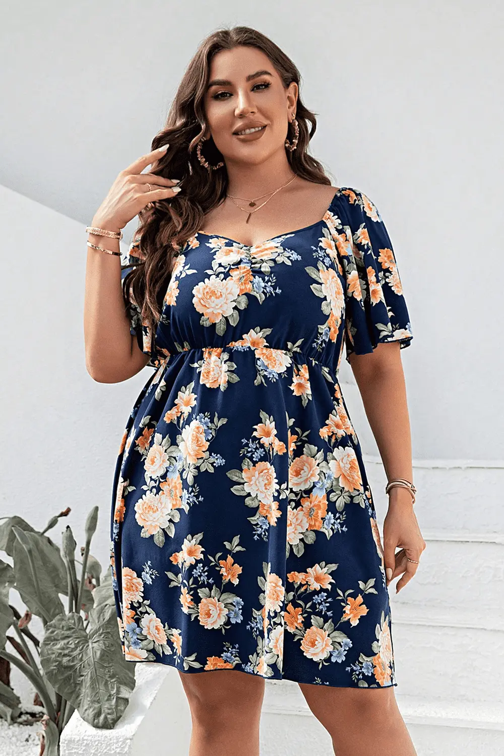 Plus size floral mini dress - Love Salve 