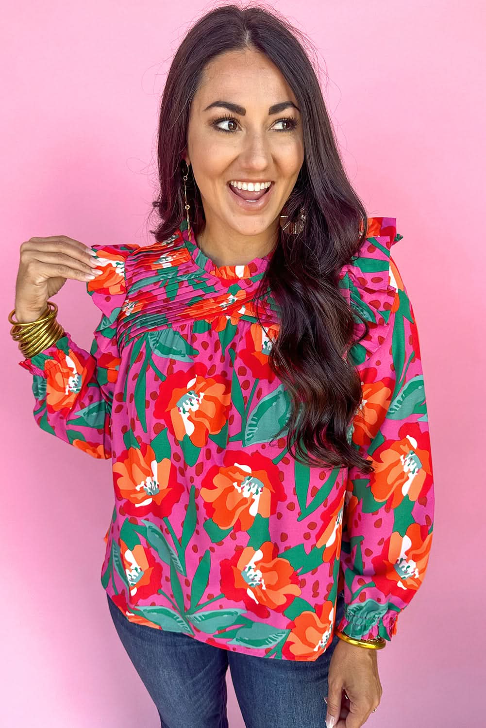 Plus size floral ruffle blouse - Love Salve 