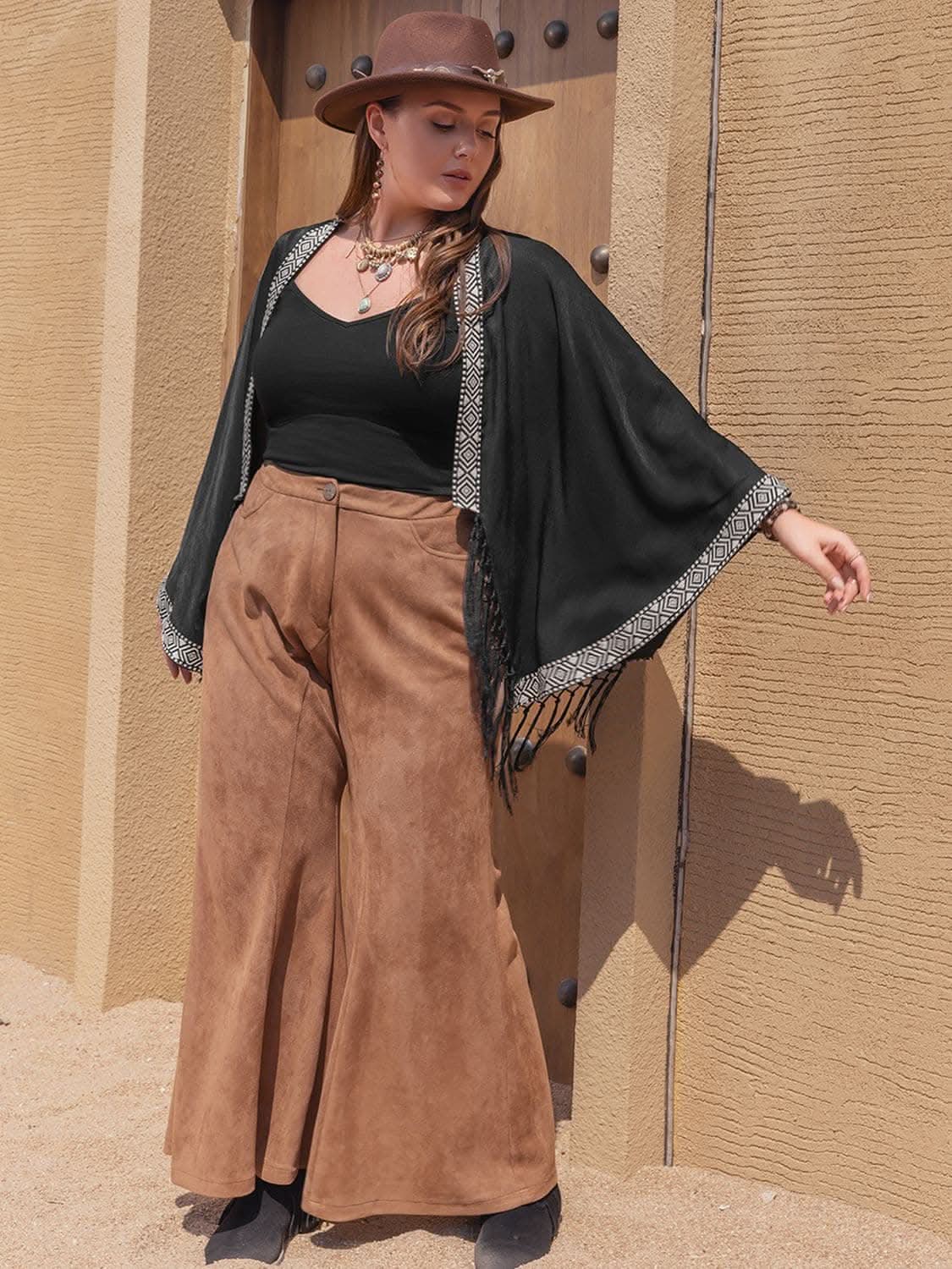 Plus size geometric fringe cardigan - Love Salve 