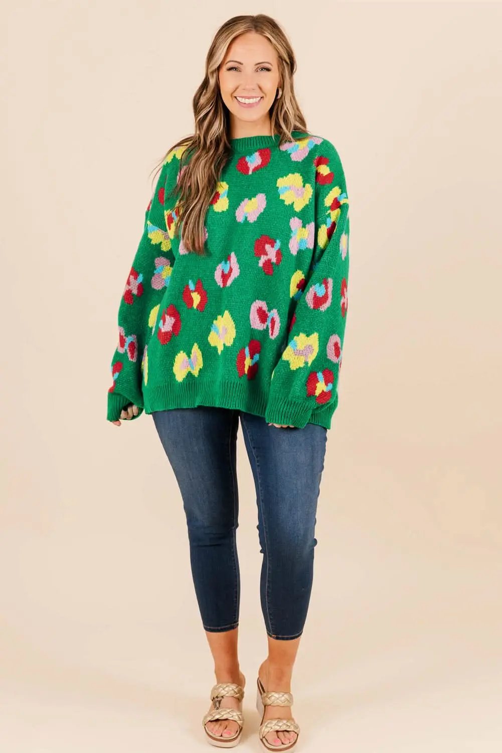 Plus size green floral sweater - Love Salve 