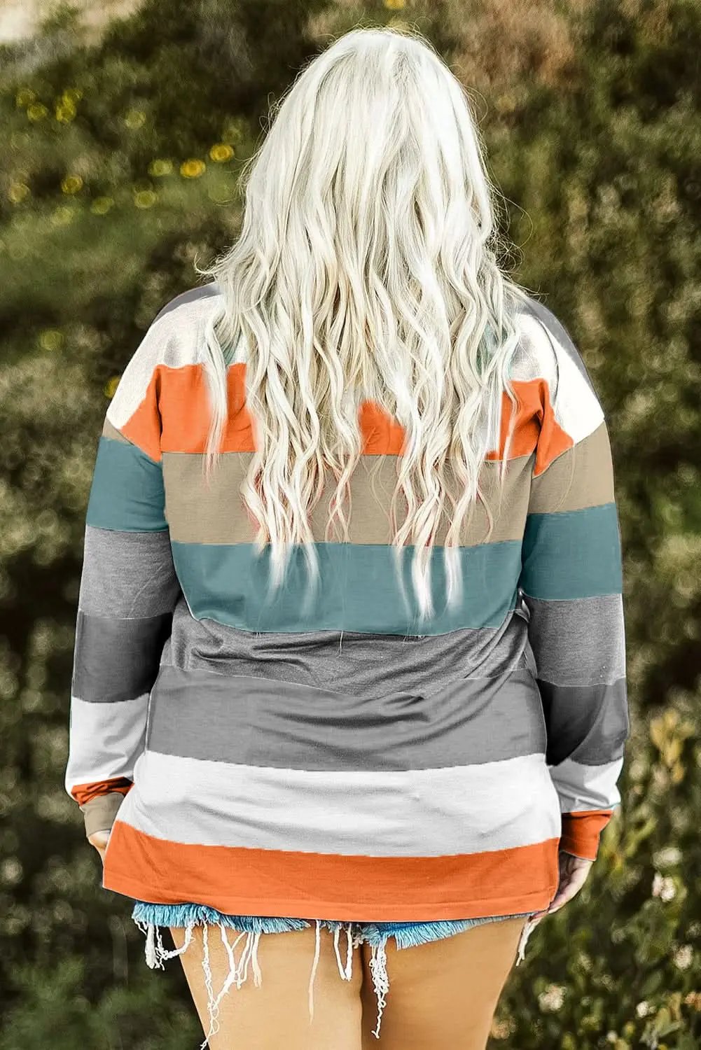 Plus size green stripe pullover - Love Salve 