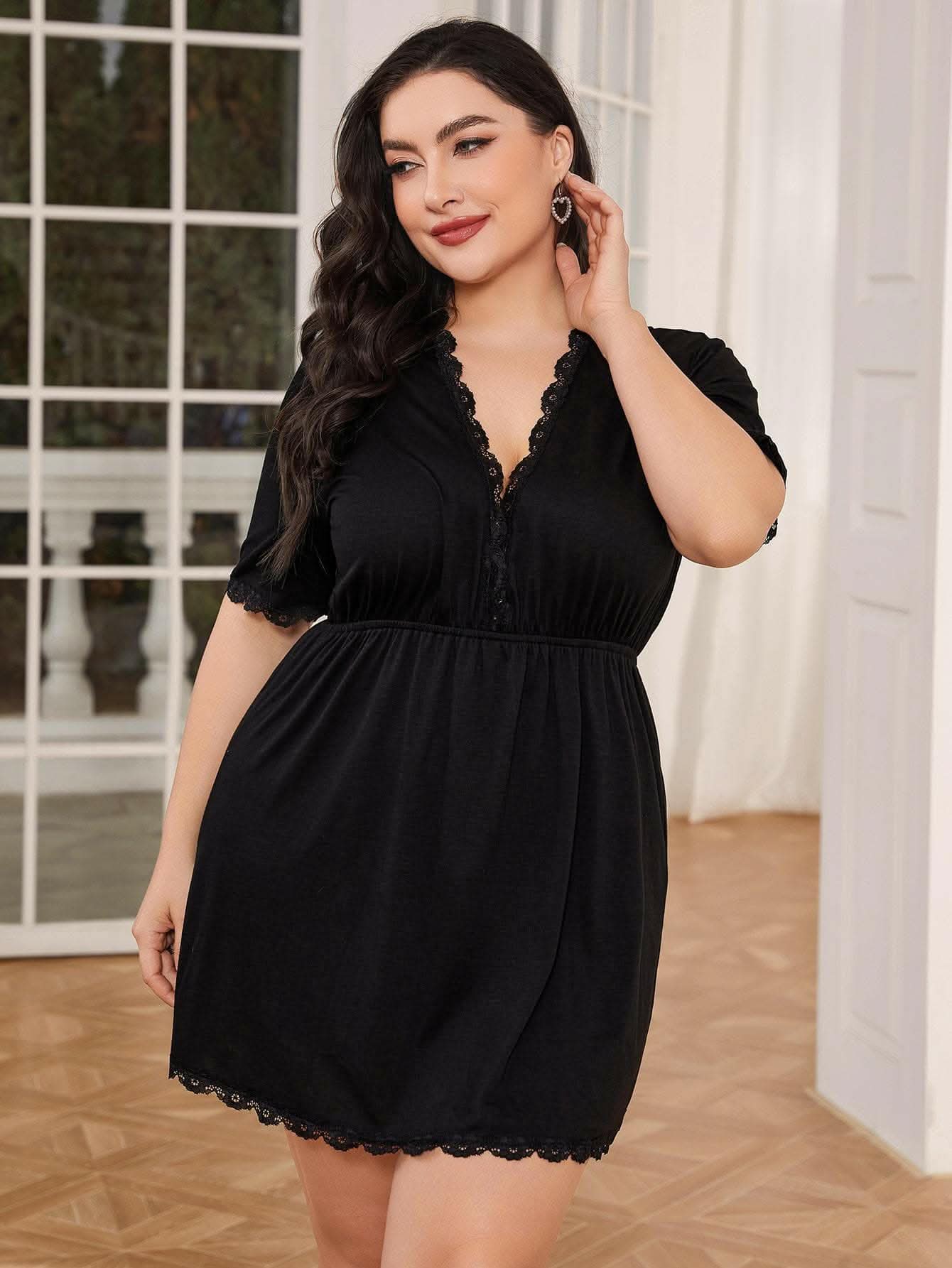 Plus size lace nightgown - deep v neck - Love Salve 