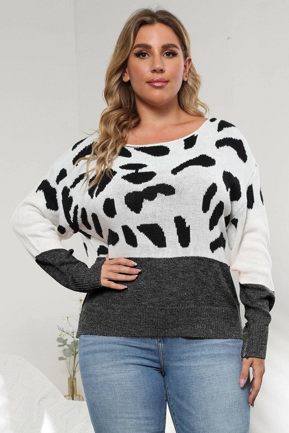 Plus size leopard print sweater - Love Salve 