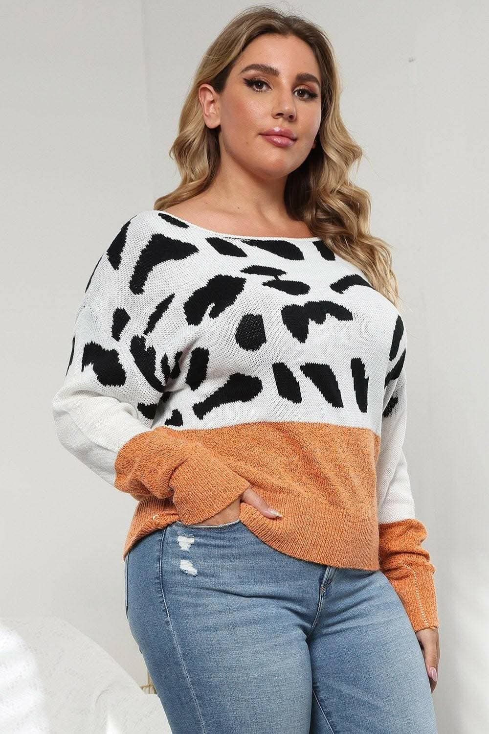 Plus size leopard print sweater - Love Salve 