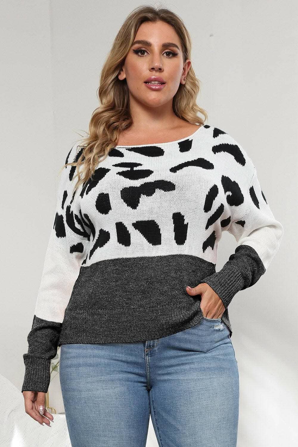 Plus size leopard print sweater - Love Salve 