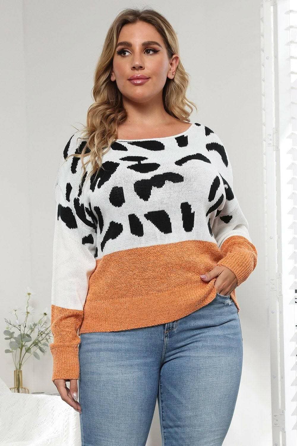 Plus size leopard print sweater - Love Salve 
