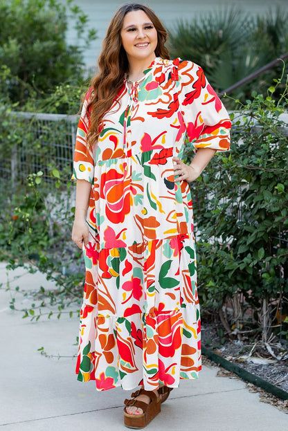 Plus size orange floral dress - Love Salve 
