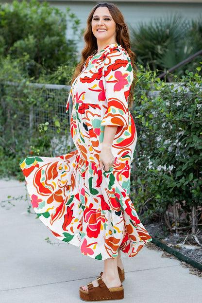 Plus size orange floral dress - Love Salve 