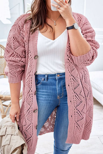 Plus size pink open knit cardigan - Love Salve 