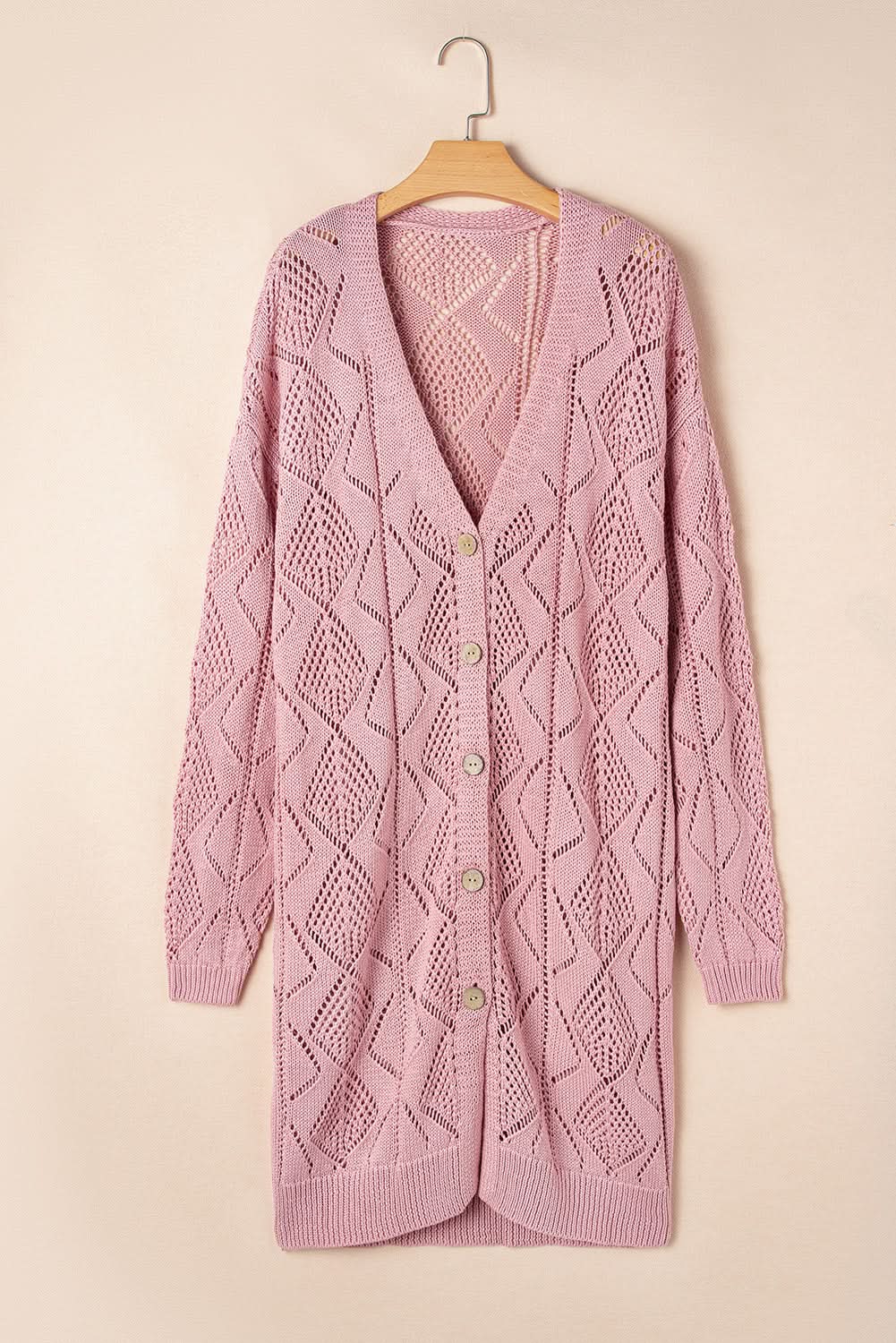 Plus size pink open knit cardigan - Love Salve 