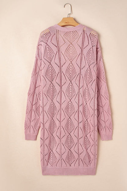 Plus size pink open knit cardigan - Love Salve 