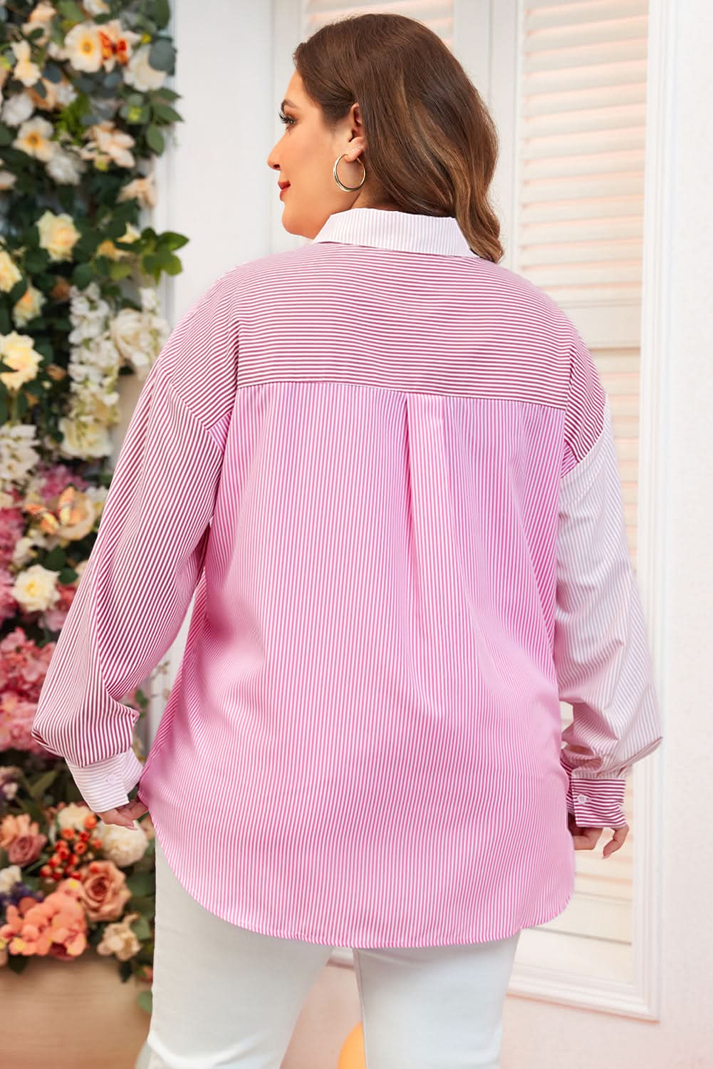 Plus size pink striped shirt - Love Salve 