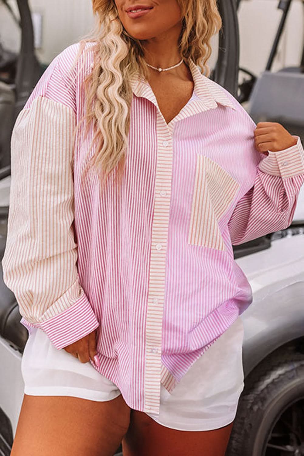 Plus size pink striped shirt - Love Salve 