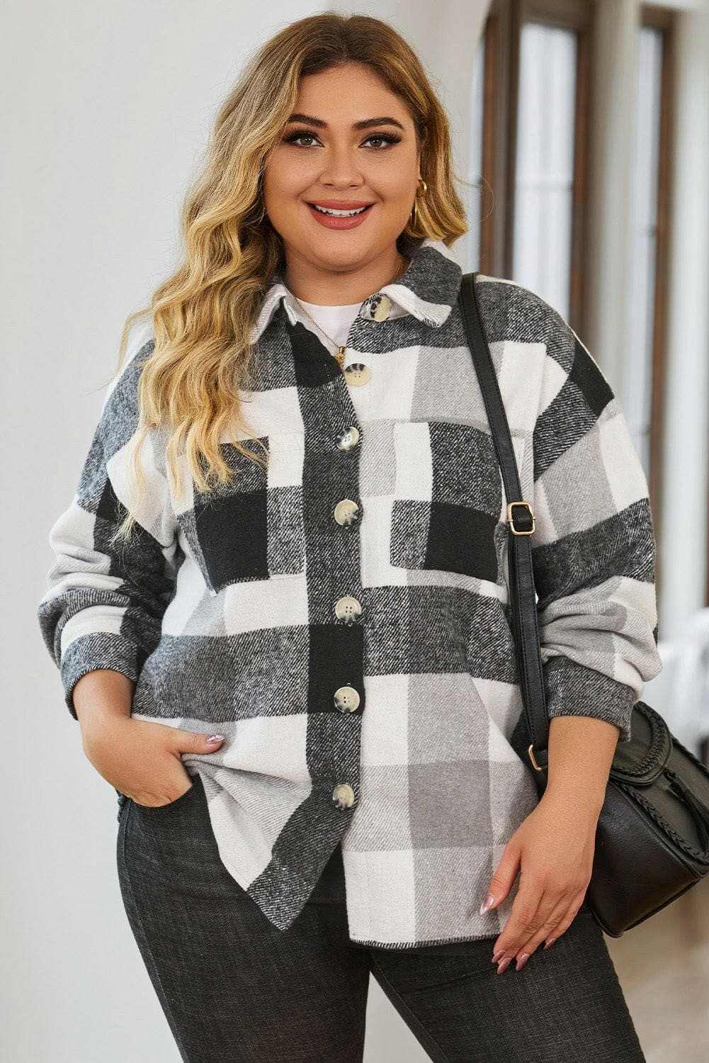 Plus size plaid jacket - chic style - Love Salve 