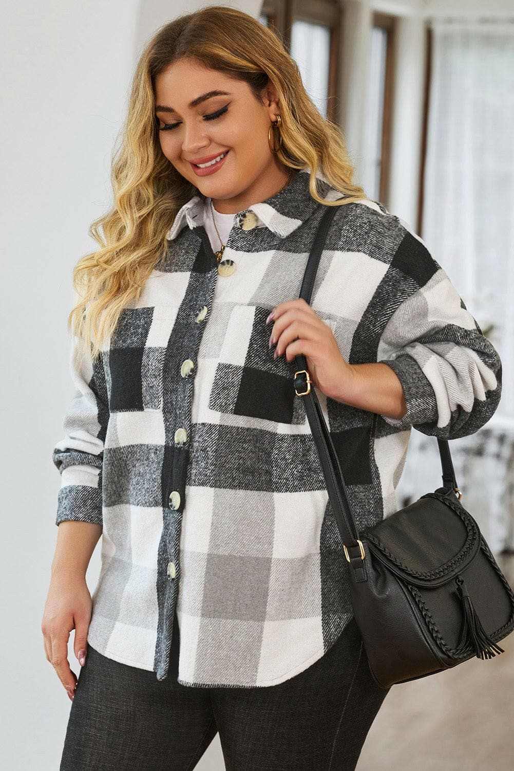 Plus size plaid jacket - chic style - Love Salve 