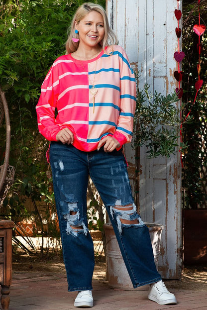 Plus size rose stripe tee - Love Salve 